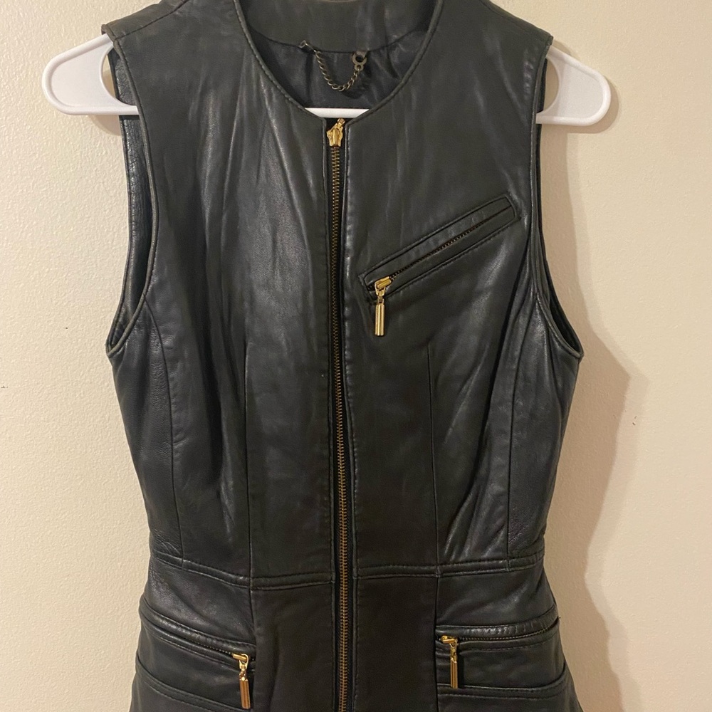 Black‎ Leather Motorcycle Vest with Gold Accents